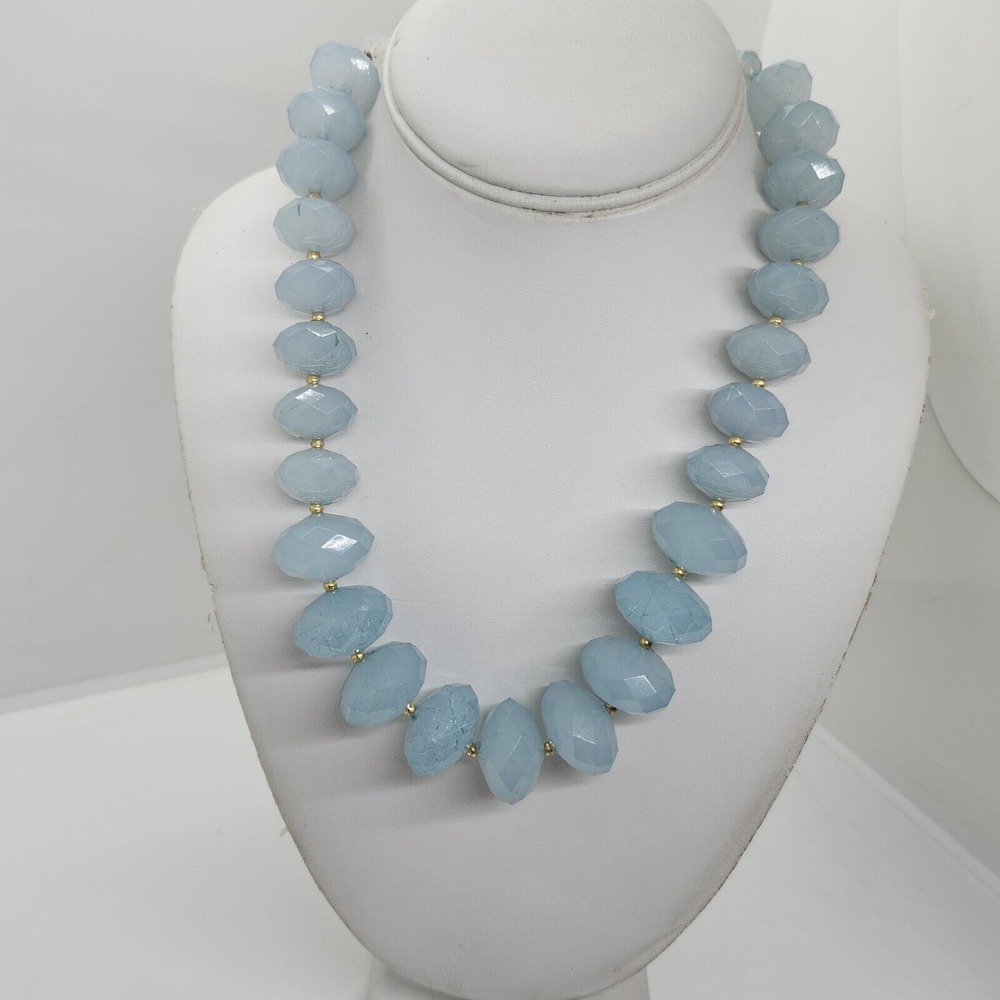 New York And Co Chunky Frosty Blue‎ Graduated Bead Necklace